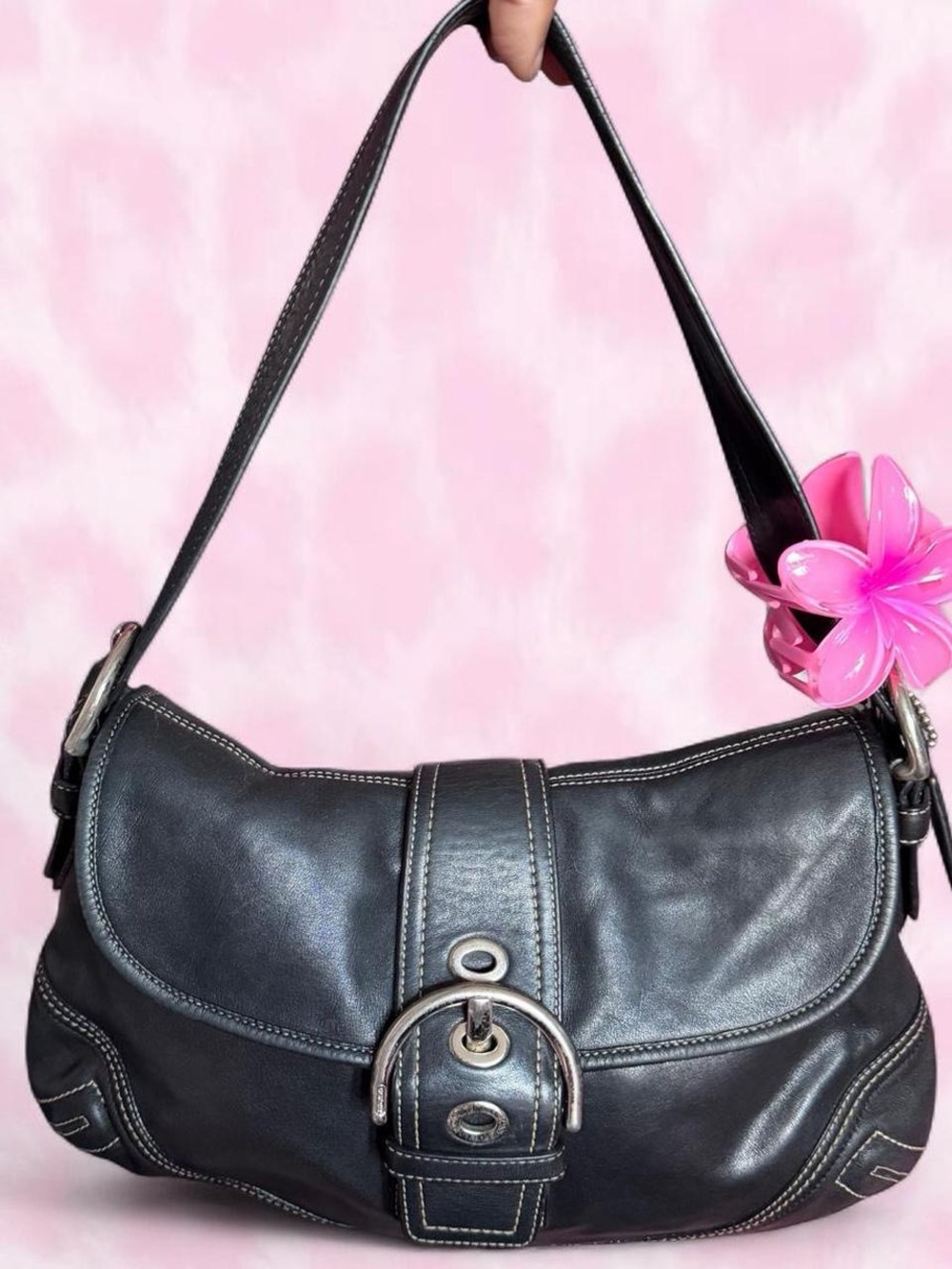 Vintage Coach Soho Black Leather Shoulder Bag #10192